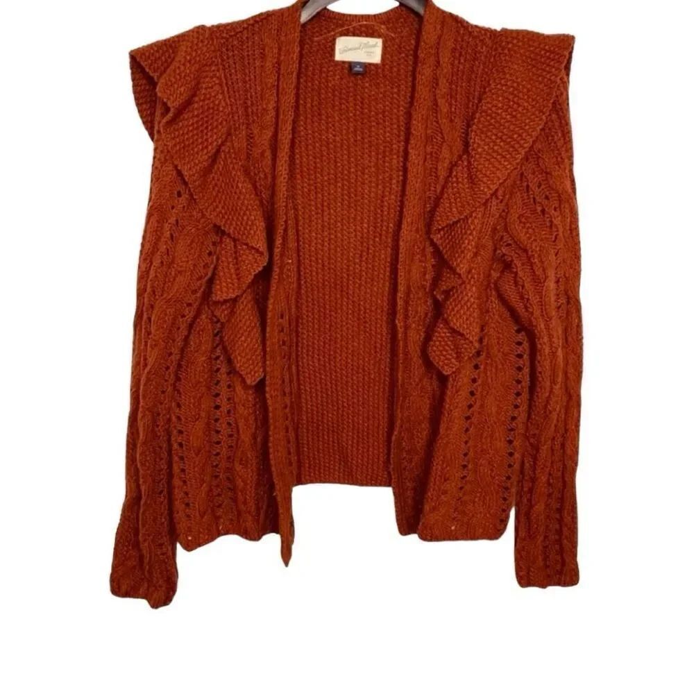 Universal Thread chunky knit open front Ruffled Cardigan Size Medium Color: Rust - Picture 3 of 9